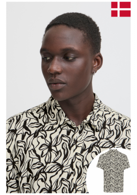 BLEND Avian 8223, Fekete Mintás Rövid Ujjú Ing