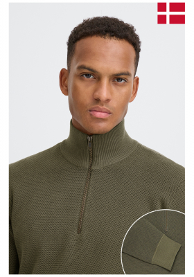 BLEND Baal 0124, Zöld Cipzáros Kötött Pulóver