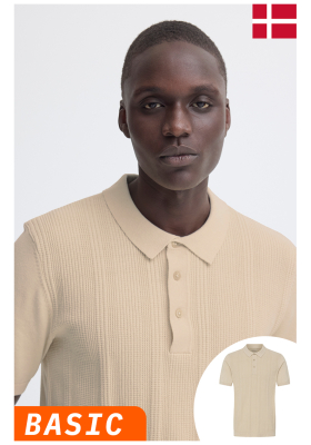 BLEND Baron 0438, Bézs Kötött Rövid Ujjú Póló NOOS