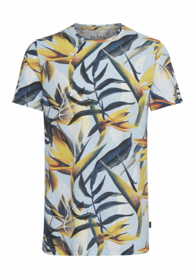 BLEND Bird Of Paradise 0151, Világoskék Levélmintás Rövid Ujjú Póló