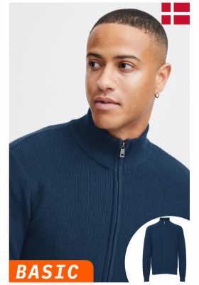 BLEND Codford 6265, Kék Kötött Cipzáros Pulóver