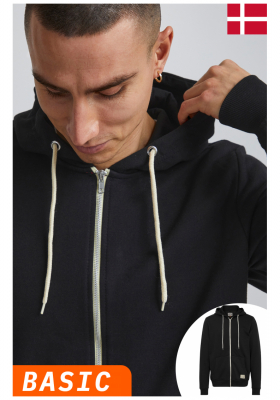 BLEND Noah 1628, Zippes-Kapucnis Pulóver, Fekete