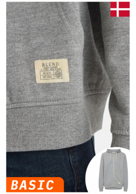 BLEND Noah 1628, Zippes-Kapucnis Pulóver, Világos Szürke