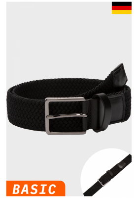 BUGATTI 0198, Fekete Szövött Öv Bőrrel