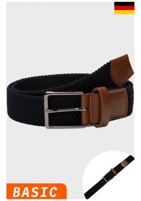 BUGATTI 0198, Sötétkék Szövött Öv Bőrrel