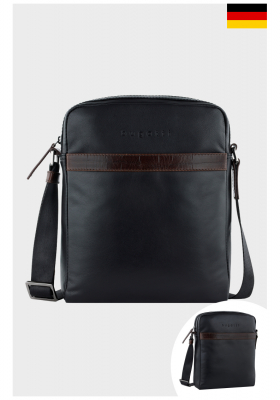 BUGATTI Corso Deluxe 5501, Fekete Bőr Válltáska Medium 