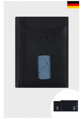BUGATTI Secure Slim 0N01, Fekete Bőr Pénztrárca