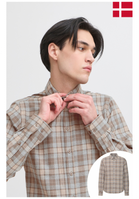 CASUAL FRIDAY Antons 5585, Szürke Barna Kockás Hosszú Ujjú Ing