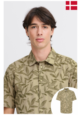 CASUAL FRIDAY Jules 5439, Zöld Levélmintás Rövid Ujjú Ing