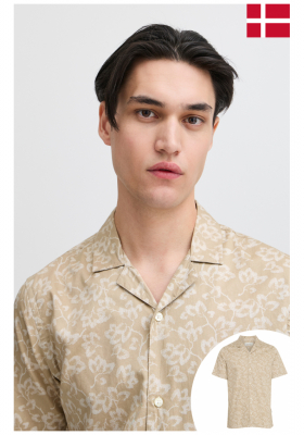 CASUAL FRIDAY Walker 5480, Világosbarna Virágmintás Rövid Ujjú Ing