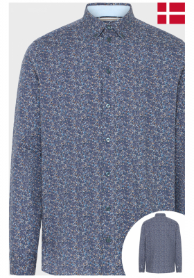 FQ1924 Farnham 0875, Kék, Virágmintás Hosszú Ujjú Ing