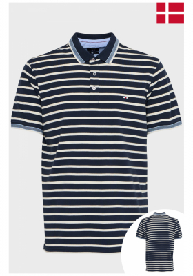 FQ1924 Petro 0792, Kék-Fehér Csíkos Rövid Ujjú Ingpóló