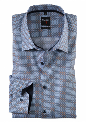 OLYMP Level Five 2075, Kék Hosszú Ujjú Ing, Body fit, New York Kent 