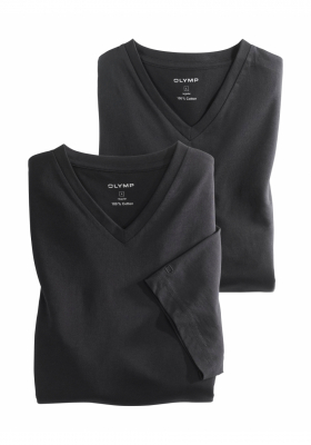 OLYMP T-Shirt 0701, Fekete Rövid Ujjú Póló, Dupla Csomag