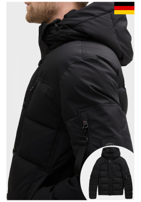 TOM TAILOR 1323, Fekete Bélelt Téli Kapucnis Dzseki