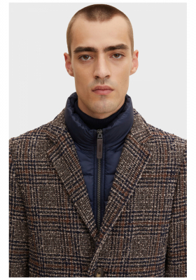 TOM TAILOR 2505, Barna Kockás Szövetkabát,Kivehető Béléssel 