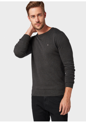 TOM TAILOR Basic O-Neck 2819, Szürke Kötött Pulóver