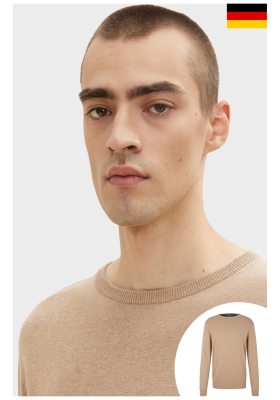 TOM TAILOR Basic O-Neck 2819, Mogyoróbarna Melanzs Kötött Pulóver