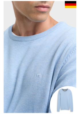 TOM TAILOR Basic O-Neck 2819, Világoskék Melanzs Kötött Pulóver 