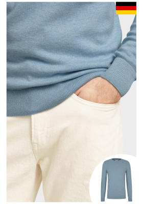 TOM TAILOR Basic O-Neck 7299, Kék Melanzs Kötött Pulóver