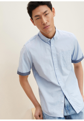TOM TAILOR Chambray 9811, Kék Rövid Ujjú Ing