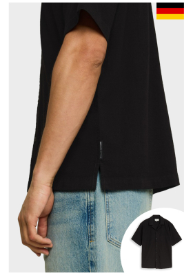 TOM TAILOR DENIM 0987, Fekete Strukturált Rövid Ujjú Ing