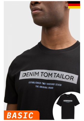 TOM TAILOR DENIM 3491, Fekete Rövid Ujjú Póló