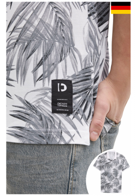 TOM TAILOR DENIM 5599, Fehér Levélmintás Ingpóló