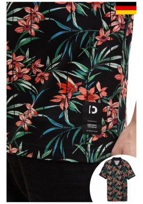 TOM TAILOR DENIM 5599, Fekete Virágos Mintás Ingpóló