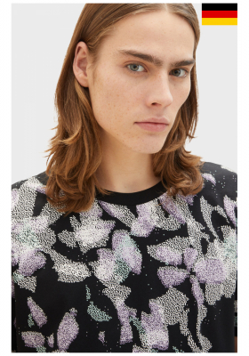 TOM TAILOR DENIM 5607, Fekete, Virágmintás Rövid Ujjú Póló