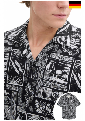 TOM TAILOR DENIM 5928, Hawai Mintás Fekete Fehér Rövid Ujjú Ing