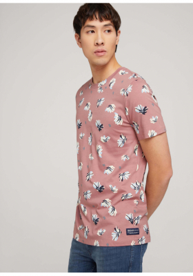 TOM TAILOR DENIM Alloverprint 0965, Rózsaszín Rövid Ujjú Póló