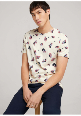 TOM TAILOR DENIM Alloverprint 0965, Bézs Rövid Ujjú Póló