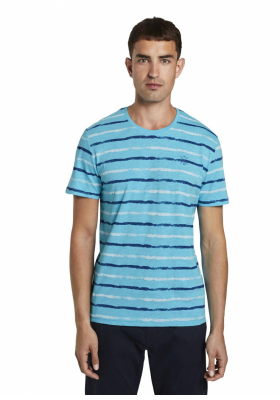 TOM TAILOR Printed Stripes 9729, T-Shirt, Kék Csíkos Rövid Ujjú Póló