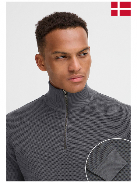 BLEND Baal 0124, Szürke Cipzáros Kötött Pulóver