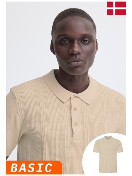 BLEND Baron 0438, Bézs Kötött Rövid Ujjú Póló NOOS