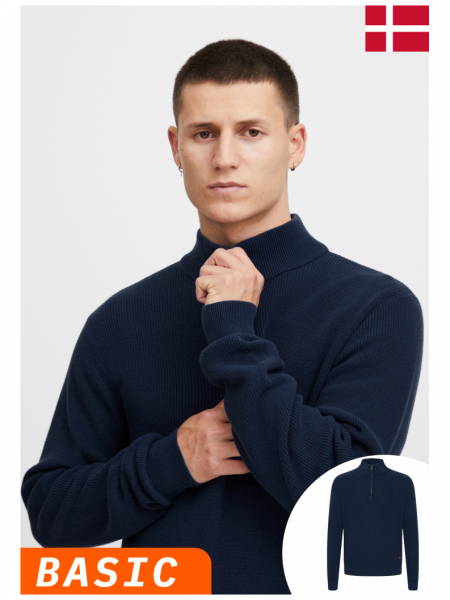 BLEND Codford 4337, Kék Kötött Cipzáros Pulóver