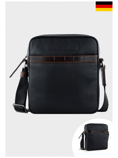 BUGATTI Corso Deluxe 5401, Fekete Bőr Válltáska Small