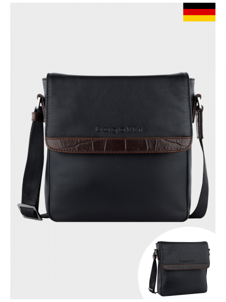 BUGATTI Corso Deluxe 5601, Fekete Bőr Válltáska Big