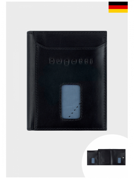 BUGATTI Secure Slim 0R01, Fekete Bőr Pénztrárca