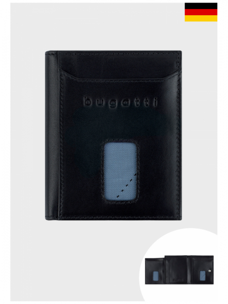 BUGATTI Secure Slim 0R01, Fekete Bőr Pénztrárca