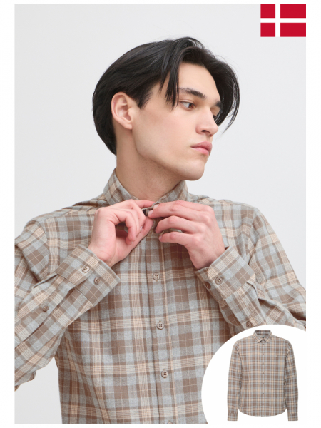 CASUAL FRIDAY Antons 5585, Szürke Barna Kockás Hosszú Ujjú Ing