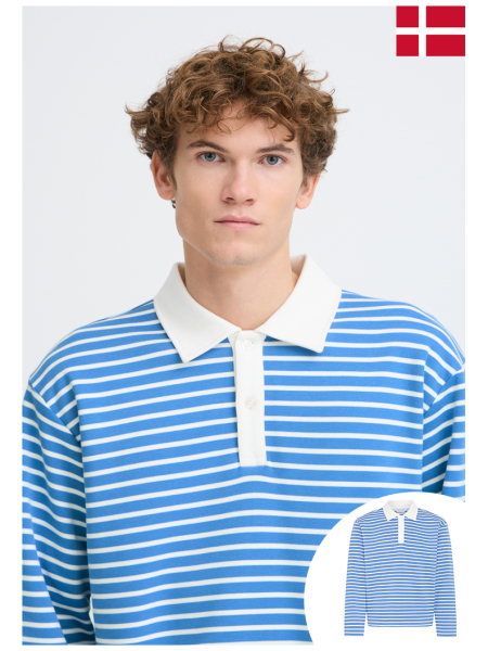 CASUAL FRIDAY Persson 6213, Kék Csíkos Hosszú Ujjú Ingpóló