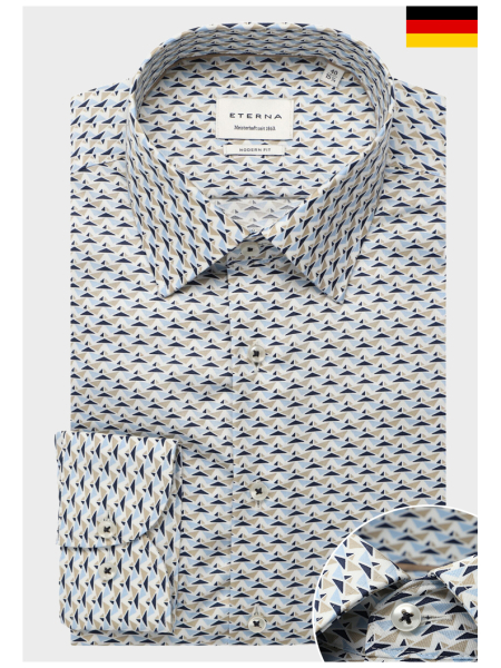ETERNA Modern Fit 1374, Kék, Mintás Hosszú Ujjú Ing