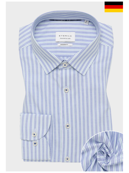 ETERNA Modern Fit 1402, Kék, Csíkos Hosszú Ujjú Ing