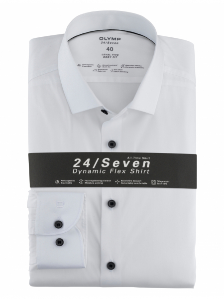 OLYMP Level Five 24/Seven 2066, Fehér Hosszú Ujjú Ing, Body fit, Modern Kent
