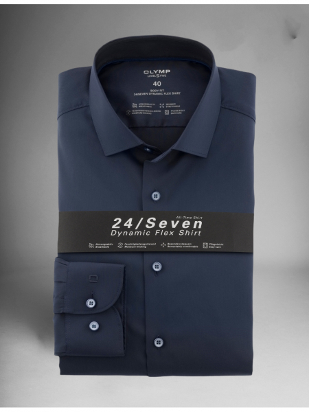 OLYMP Level Five 24/Seven 2066, Kék Hosszú Ujjú Ing, Body fit, Modern Ken
