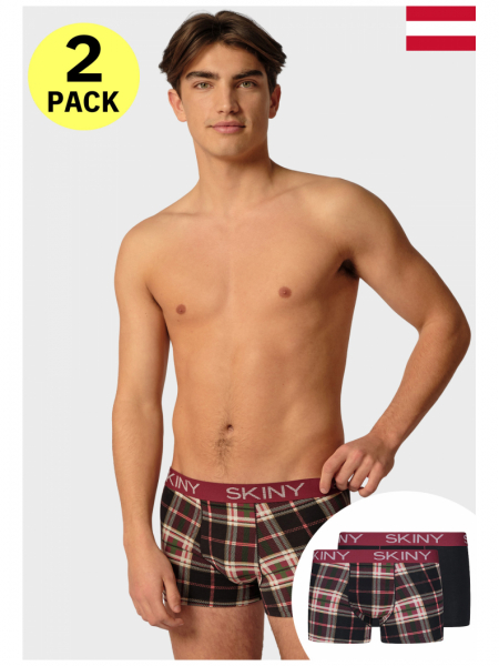 SKINY Cotton Multipack 6487, Fekete/Barna Kockás Boxeralsó Dupla Csomag