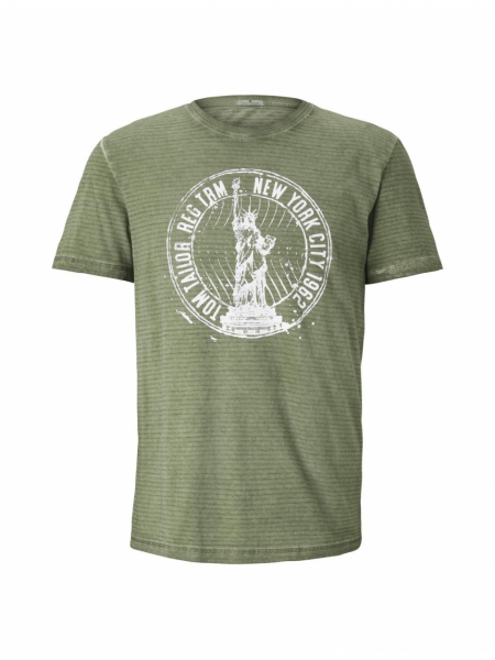 TOM TAILOR Overdyed Statue Of Liberty Print 8849, Zöld Rövid Ujjú Póló