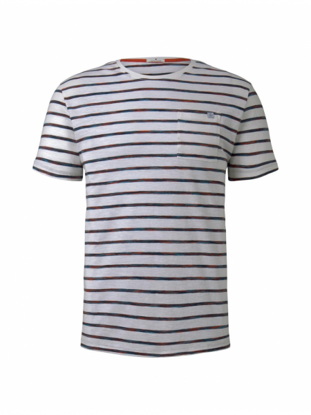 TOM TAILOR Space Dye Striped 8127, Piros-Fehér Csíkos Rövid Ujjú Póló